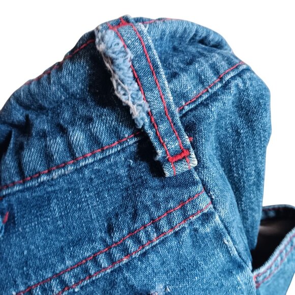 Boys 24" Vintage 1970's Indigo Denim Cutoff Shorts Red Stitching Talon Zip - Picture 4 of 7